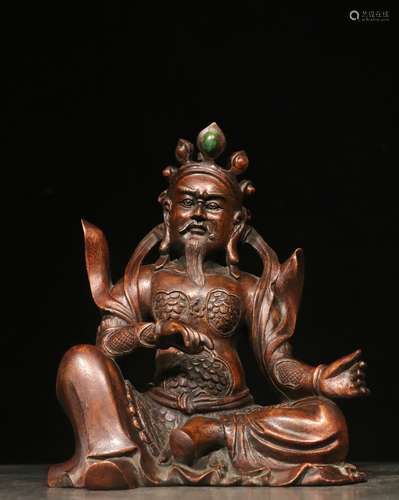 ALOEWOOD CARVED 'GUARDIAN' SEATED FIGURE