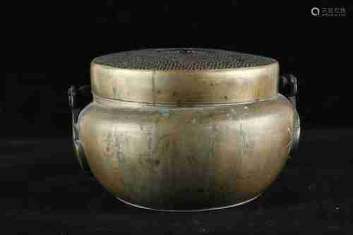 A CHINESE BRONZE HAND WARMER, QING DYNASTY