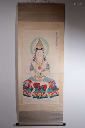 XIE ZHILIU: INK AND COLOR ON PAPER PAINTING 'GUANYIN'