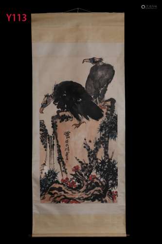 PAN TIANSHOU: INK AND COLOR ON PAPER PAINTING 'EAGLES'