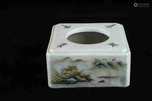 A CHINESE FAMILLE ROSE SQUARE BRUSH WASHER WITH WANG YE TING MARK, REPUBLIC PERIOD