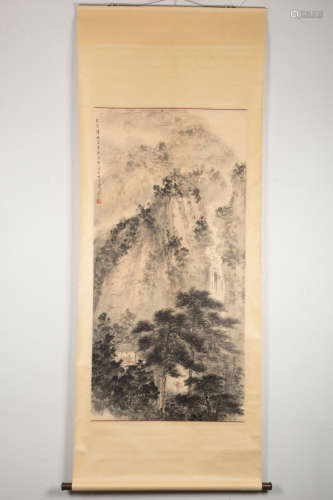 FU BAOSHI: INK AND COLOR ON PAPER PAINTING 'LANDSCAPE SCENERY'