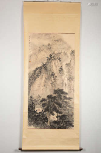 FU BAOSHI: INK AND COLOR ON PAPER PAINTING 'LANDSCAPE SCENERY'