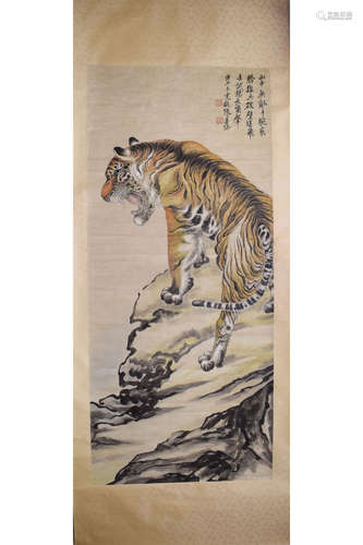 A CHINESE TIGER PAINTING, ZHANG SHANZI MARK