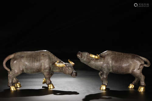 A PAIR OF BRONZE BULLS