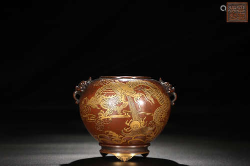 GILT BRONZE ROUND DRAGON CENSER