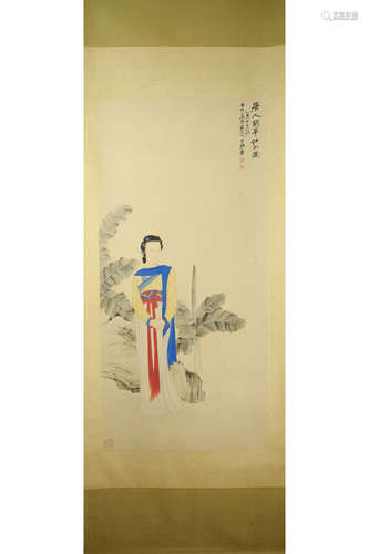 A CHINESE FIGURE PAINTING, ZHANG DAQIAN MARK