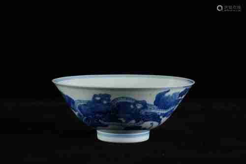 A CHINESE BLUE AND WHITE BOWL PAINTED WITH SILKWORMS, REPUBLIC PERIOD