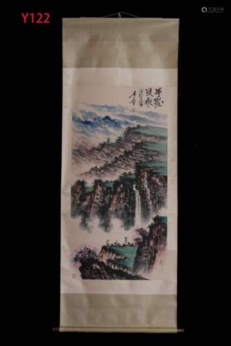 SHI LUHUA: INK AND COLOR ON PAPER PAINTING 'LANDSCAPE SCENERY'