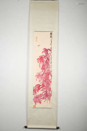 QI BAISHI: INK AND COLOR ON PAPER PAINTING 'FLOWERS AND DRAGONFLY'