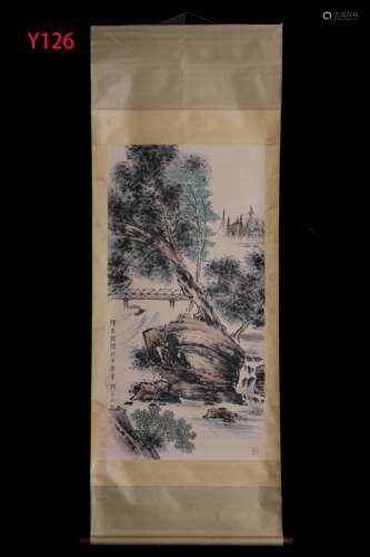 FU BAOSHI: INK AND COLOR ON PAPER PAINTING 'LANDSCAPE SCENERY'