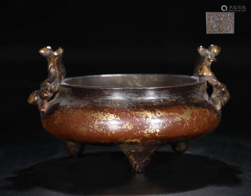 GILT BRONZE TRIPOD CENSER