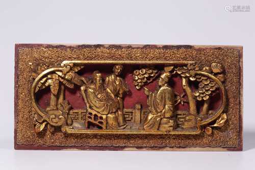 WOOD LACQUERED AND GILT 'PEOPLE' RECTANGULAR HANGING BOARD