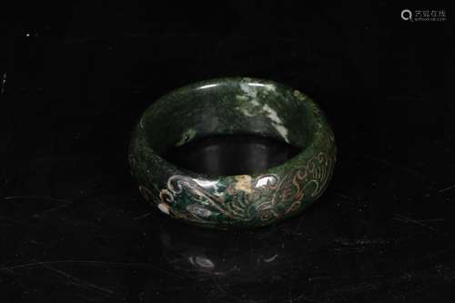 SPINACH JADE CARVED ROUND BANGLE