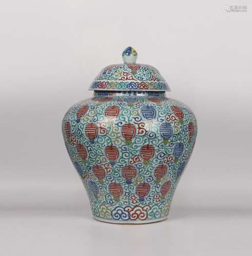 BLUE WHITE DOUCAI LONGEVITY JAR WITH LID