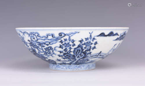 A BLUE AND WHITE FIGURE PORCELAIN BOWL