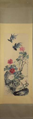 A CHINESE BIRD-AND-FLOWER PAINTING, ZHANG DAZHUANG& JIANG HANTING MARK