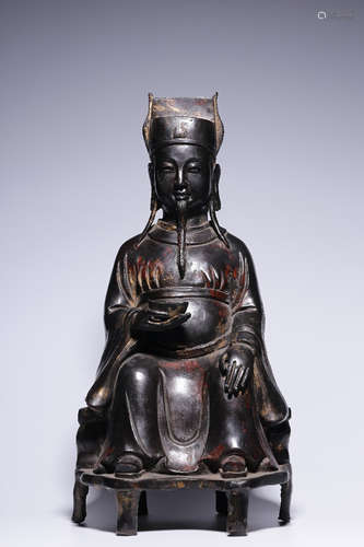 GILT BRONZE CAST 'GOD OF WEALTH' SEATED FIGURE