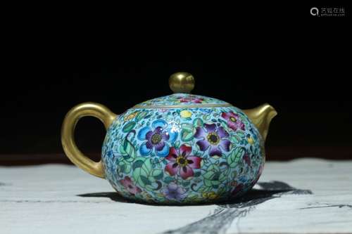 ENAMEL FLOWERS FOLIAGE TEAPOT