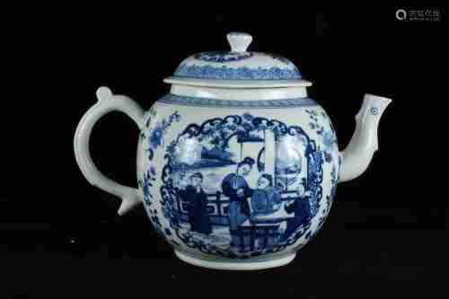A CHINESE BLUE AND WHITE TEAPOT PAINTED WITH FIGURE, DAOGUANG PERIOD
