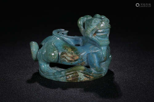 HETIAN JADE CARVED 'MYTHICAL BEAST' FIGURE