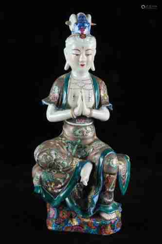 A CHINESE FAMILLE ROSE GUANYIN STATUE, QIANLONG PERIOD