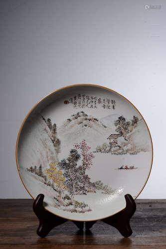 FAMILLE ROSE 'LANDSCAPE SCENERY' DISH