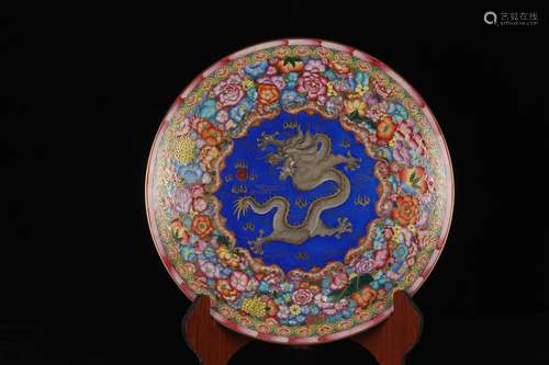 ENAMEL FULL FLOWERS DRAGON PLATE