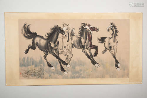 XU BEIHONG: INK AND COLOR ON PAPER PAINTING 'HORSES'