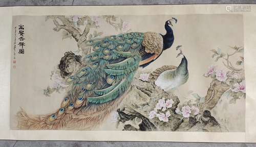 PEACOCK SCROLL BY ZHANG DAQIAN