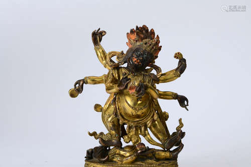 A GILDING COPPER MAHAKALA STATUE