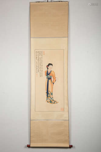 ZHANG DAQIAN: INK AND COLOR ON PAPER PAINTING 'LADY'