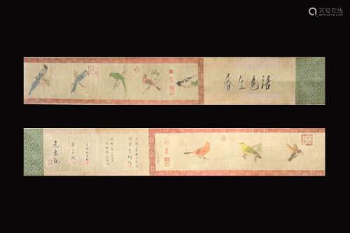 LI SONG: INK AND COLOR ON PAPER HORIZONTAL HANDSCROLL PAINTING 'BIRDS'