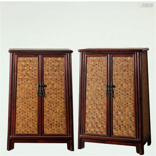 A Pair of Chinese Carved Hardwood Cabinets