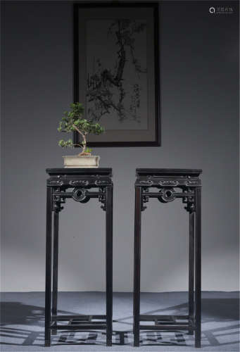 A Pair of Chinese Carved Hardwood Flower Stands