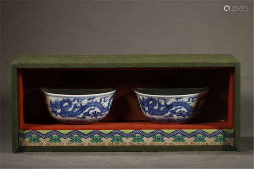 A Pair of Chinese Blue and White Porcelain Cups