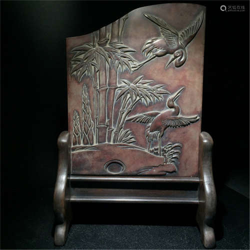A Chinese Carved Stone Table Screen