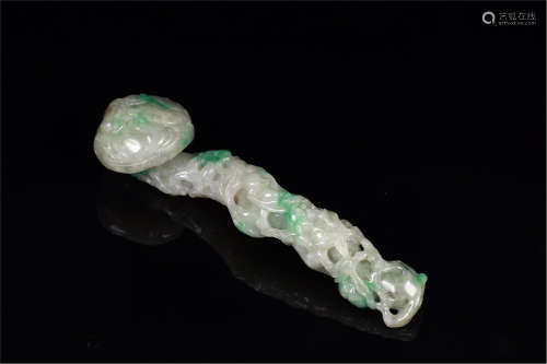 A Chinese Carved Jadeite Ruyi