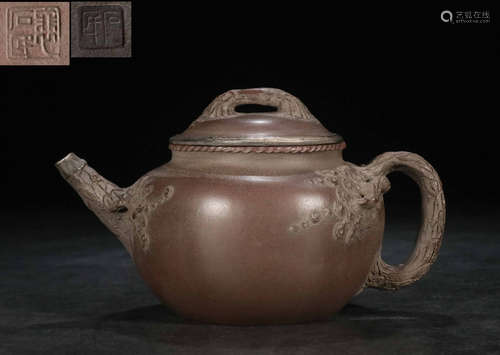 PEISHIMIN MARK ZISHA TEA POT CARVED WITH PINE