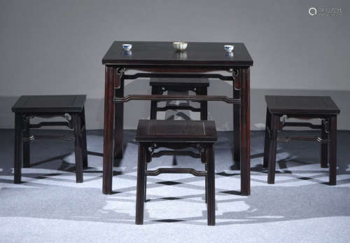 SET OF ZITAN WOOD TABLE&CHAIRS