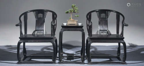 SET OF ZITAN WOOD TABLE&CHAIRS CARVED WITH BEAST PATTERN