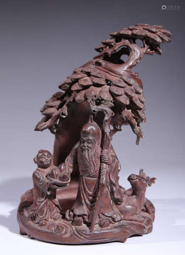 BAMBOO ORNAMENT CARVED WITH FIGURE&TREE