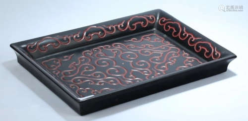 BLACK LACQUER FLOWER PATTERN PLATE