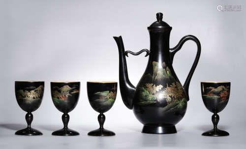 LANDSCAPE PATTERN LACQUER POT&CUP SET