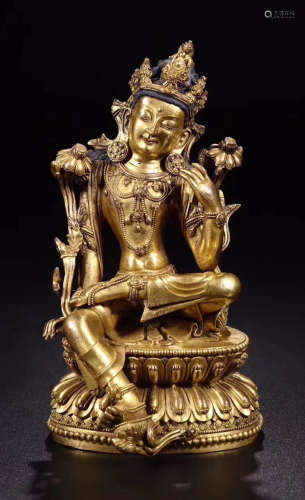 GILT BRONZE CAST ZIAZI GUANYIN STATUE