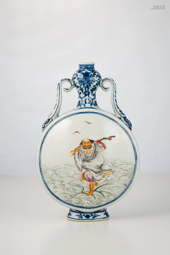 A Famille Rose and Blue and White Moon Figure Flask,