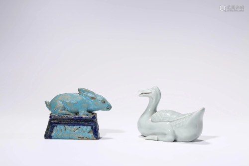 One Porcelain Duck and One Glazed Rabbit, Ming dynasty