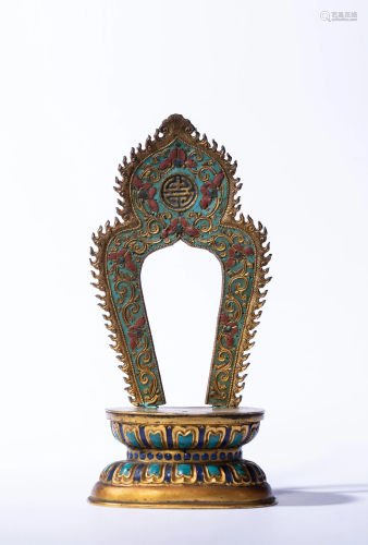 A Fine Enamelled Lotus buddha Halo and Stand