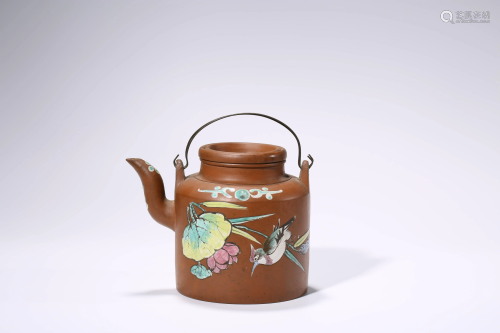 A Rare Yixing Enamelled Teapot and Lid, Qing Dynasty