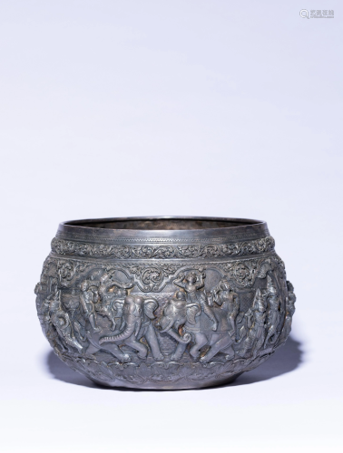 A Silver Budddism Subject Bowl, Changlong Mark